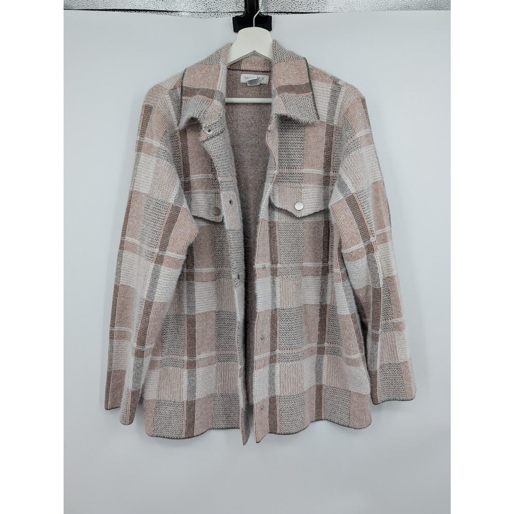 Rachel Zoe Plaid Shacket Pink Soft Fuzzy Button Front Cardigan Sweater 2X